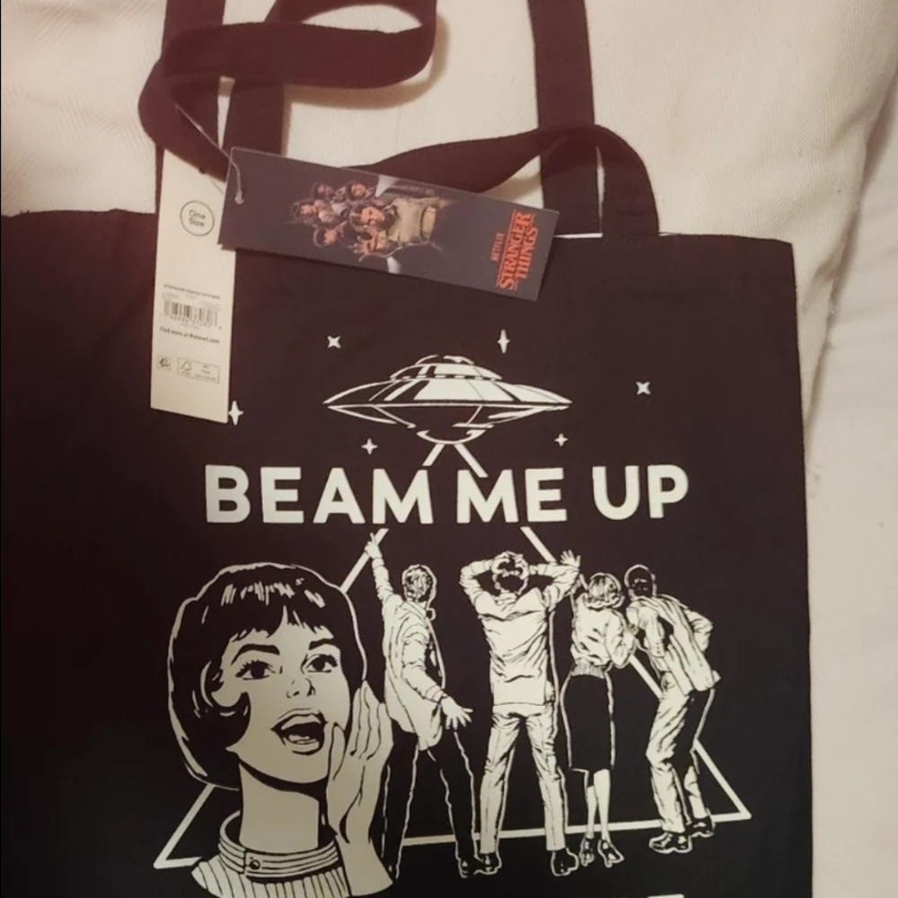 Black 'Beam Me Up' Tote Bag